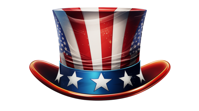 Dynamic Uncle Sam hat design with patriotic stars and stripes, perfect for American celebrations