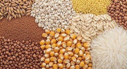 Fototapeta premium A close-up of various grains and seeds arranged together.