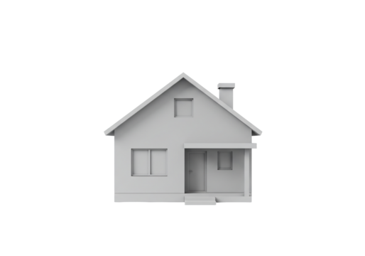 Simple white house model with transparent background
