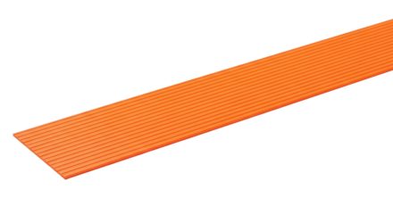 Vibrant neon orange industrial-grade synthetic polymer tape with raised ridged texture and reinforced edges, centered on a transparent background with copy space, concept of industrial safety and