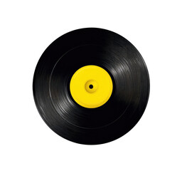 Obraz premium A black vinyl record with a bright yellow center