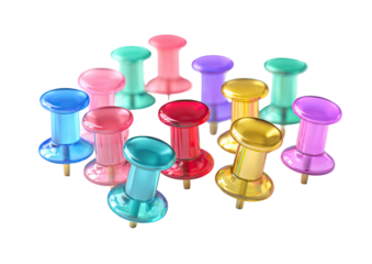 Assorted colorful pushpins clustered together