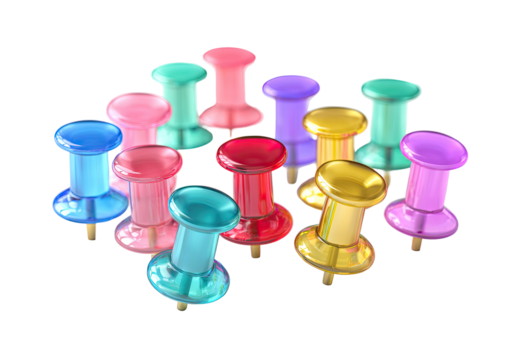 Assorted colorful pushpins clustered together