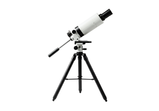 White and black telescope on tripod isolated on transparent background