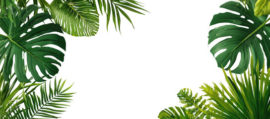 Tropical foliage frame. Lush green leaves in a border arrangement