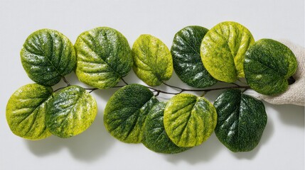 Artistic rendition: Green foliage on a minimalist background, serene botanical
