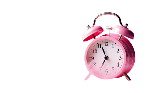 Pink alarm clock on ground minimal timepiece illustration on white background