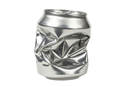 Crushed aluminum can on transparent background