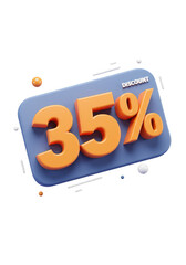 3D Rendered 35 Percent Discount Offer On Blue Background with Orange Numbers