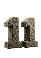3D Render Stone Number Eleven With Cracked Texture Isolated Transparent Background