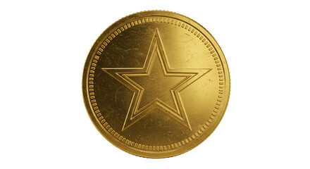 Gold coin with star metallic texture circular design transparent background
