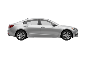 Silver sedan car side view isolated on transparent background