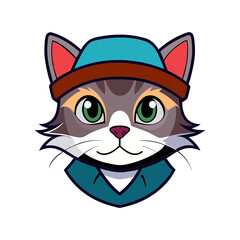 a cat head wearing a hat vector art