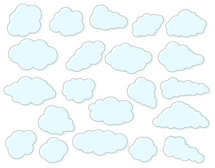 雲のようなモコモコのシンプルなフレームのセット　色ズレ・青