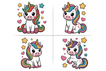 Unicorn Design Bundle, Magical Unicorn Clipart Set, Cute Fantasy Unicorn Illustration Pack, Whimsical Unicorn Vector Art for Kids, Birthday, Party, Craft Projects, Wall Art  & Digital Creations