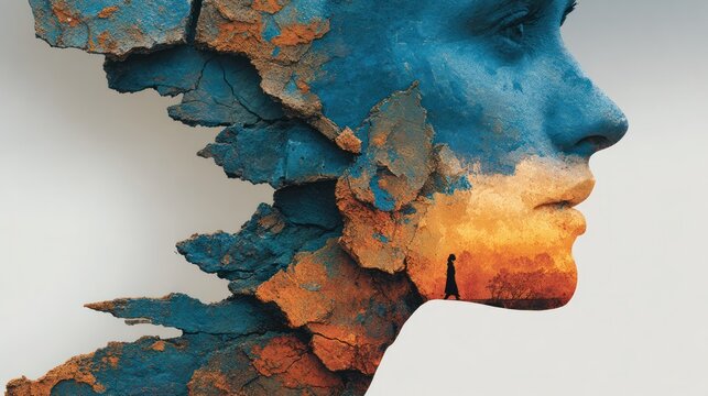 A broken human silhouette with concealed fractures, representing invisible health threats and fragility.