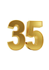 3D Rendered Golden Number Thirty Five Isolated On Transparent Background