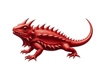 Obraz premium Crimson Spiked Lizard Portrait on a Pristine White Background
