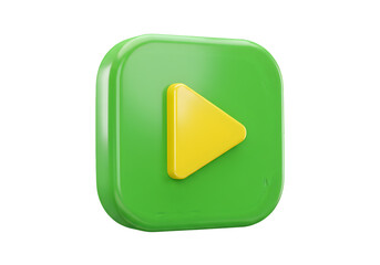 3D Rendered Green And Yellow Play Button Isolated On Transparent Background