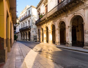 Fototapeta premium Sunlight-drenched, old-world street