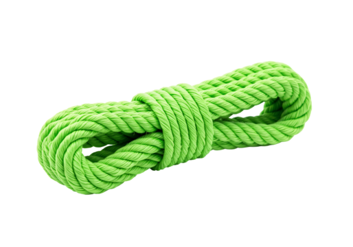 Bright green rope coil twisted cord nautical equipment isolated on transparent background