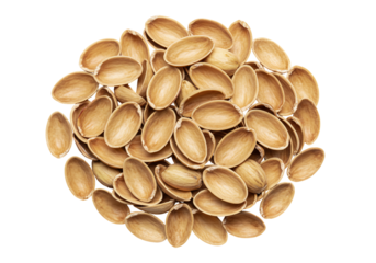 Pile of pistachio shells on transparent background