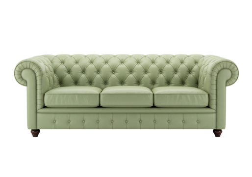 Pale green leather sofa with button tufting and rolled arms - Powered by Adobe