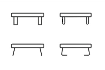 Minimalist linear bench icons set with various modern and classic leg designs, simple vector cartoon illustrations, transparent background, ordered clean design elements for furniture concept