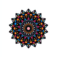 Colorful geometric mandala design with stained glass effect
