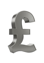 3D Rendered Silver Pound Symbol Isolated on a Transparent Background Illustration