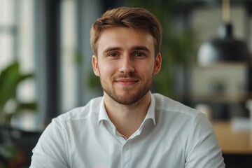 Young businessman talking in the office, consulting and advising through a video call, offering support and guidance on a professional matter, maintaining focus and clarity, Generative AI
