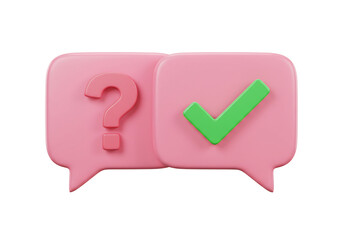 3 d speech bubbles question mark check mark pink green red communication icon design element