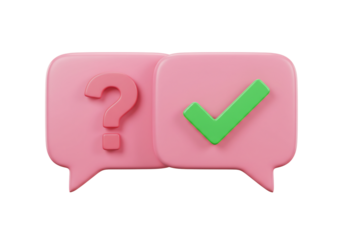 3 d speech bubbles question mark check mark pink green red communication icon design element
