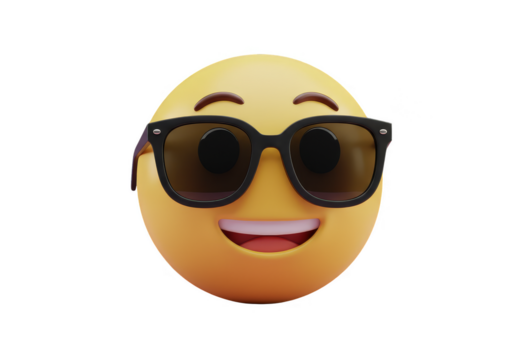 3D Rendered Smiley Face Emoji with Sunglasses Isolated on Transparent Background
