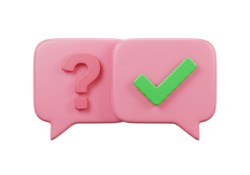 3 d speech bubbles question mark check mark pink green red communication icon design element