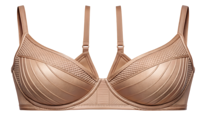 Elegant beige bra design isolated on transparent background featuring intricate textures and modern stylish details.