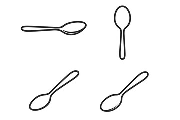 Minimalist spoon outlines set in multiple perspectives, culinary design vector illustration with transparent background, kitchen utensil icons, simple cartoon style ordered collection