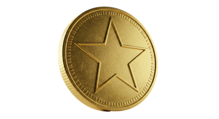 Gold coin with star design 3 d render transparent background