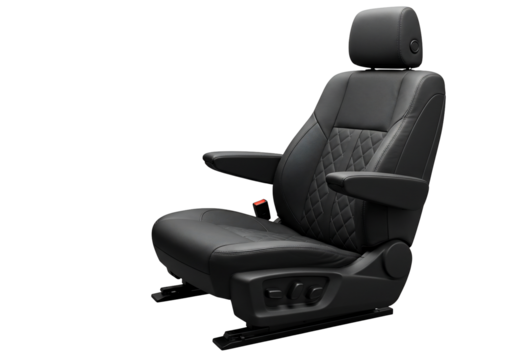 Black leather car seat with diamond tufted upholstery isolated on transparent background - Powered by Adobe