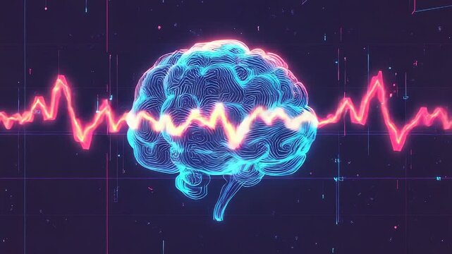 Brain activity showing fluctuating signal graph in digital environment