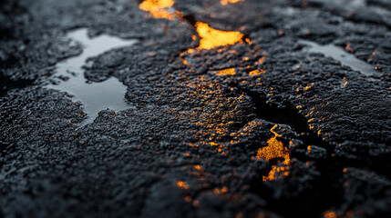 Close-up of gritty asphalt street texture under soft, washed-out lighting, showing rough surface details and subtle urban wear.