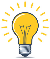 Bright yellow light bulb glowing idea illustration