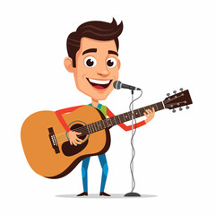 Obraz premium Flat vector man singing and playing acoustic guitar