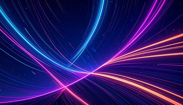 Abstract neon light trails in space - Powered by Adobe