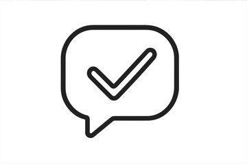 Checkmark speech bubble line icon. Approved confirmation symbol. Success message, positive vote. Verified, accepted, consent concept. Task done, completed or correct sign.