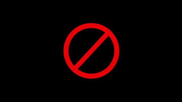 Warning and forbidden icon animation. Ban, cancel, prohibited icon motion graphics.  risk signal alert, danger 4k video.