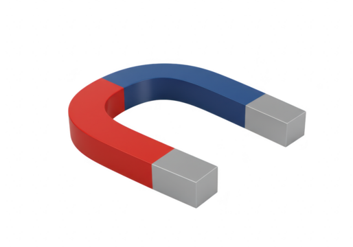 Horseshoe magnet with red and blue poles isolated on transparent background