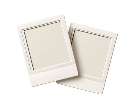 Two blank, off-white photo frames, slightly overlapping, angled,  showing empty picture area