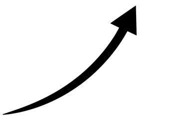 Black upward curving arrow isolated on transparent background