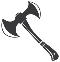 Black Double-Bladed Axe Icon. Ancient Weapon and Tool Symbol Vector Illustration.